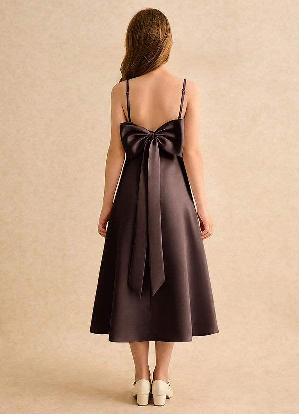 Azazie Jaella Girls Formal Sukienki dla dziewczynek sypiących kwiaty Linia A Pofałdowany Matowy satynowy Długość herbaty Sukienka image1