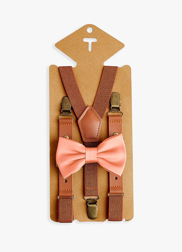 front Boy's Matching Matte Satin Pre-Tied Bow Tie & Suspenders Set