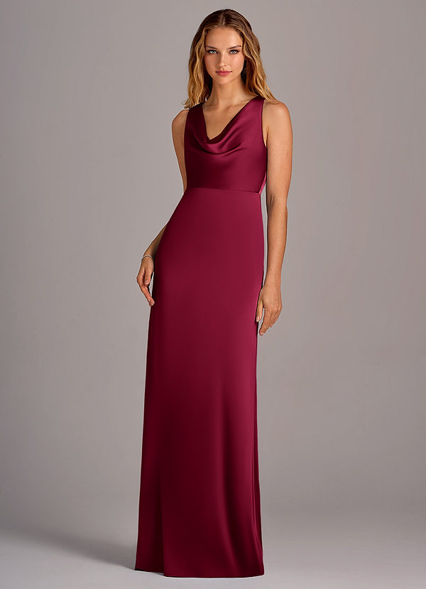 Azazie Wrenlee Bridesmaid Dresses Burgundy A-Line Stretch Satin Dress image1