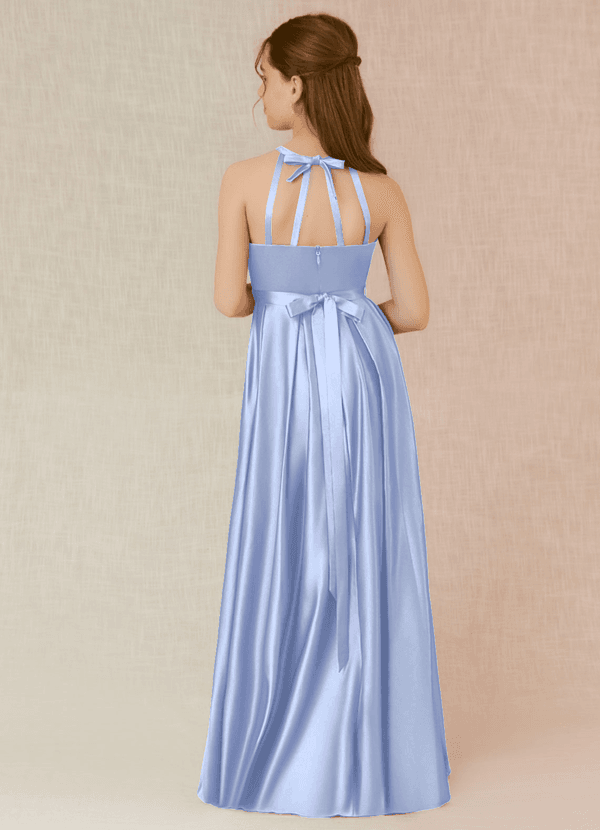 Azazie Arianthe Junior Ice A-Line with Pockets Stretch Satin Dress image1
