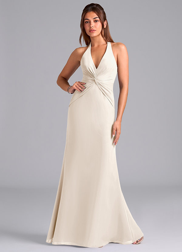 Azazie Valerie Bridesmaid Dresses White Alabaster Mermaid Pleated Chiffon Dress image1