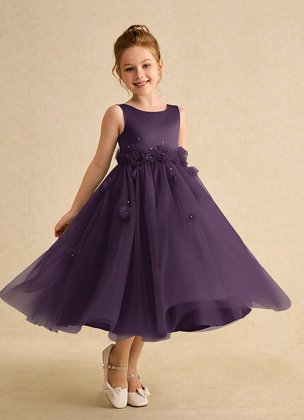 Azazie Lux Flower Girl Dresses Plum A-Line Beaded Tulle Dress image1