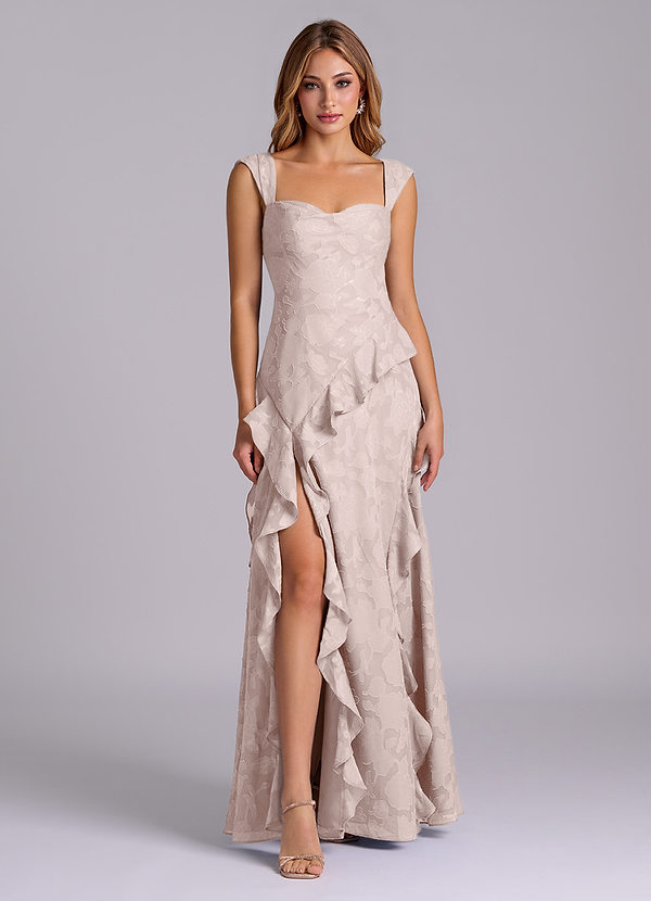 Azazie Sloane 신부 들러리 드레스 A라인 스윗하트 네크라인 플로럴 번아웃 바닥 길이 드레스 image1