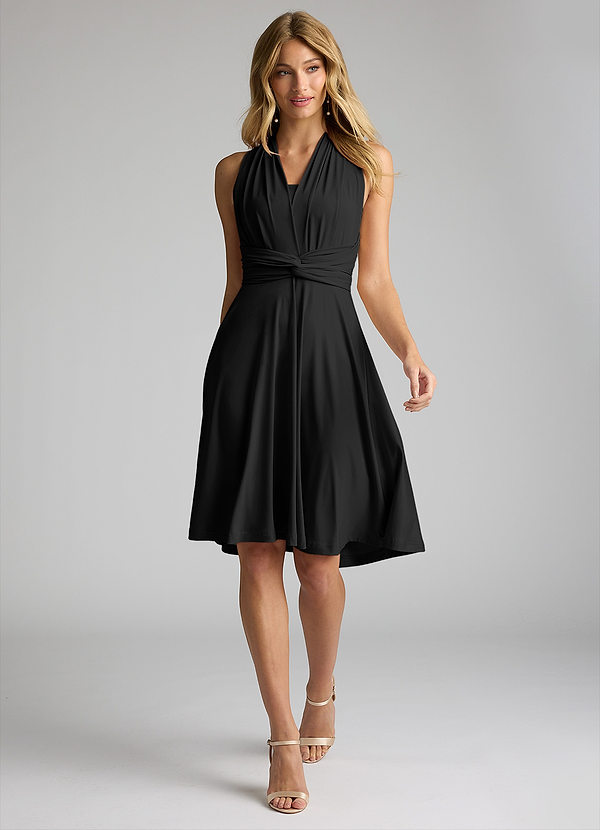 Azazie Infinity Jersey Knee Length Wrap A-Line Dress Black Bridesmaid ... image.
