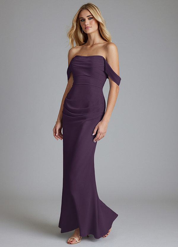 Azazie Luiza Bridesmaid Dresses Plum Mermaid Off the Shoulder Chiffon Dress image1