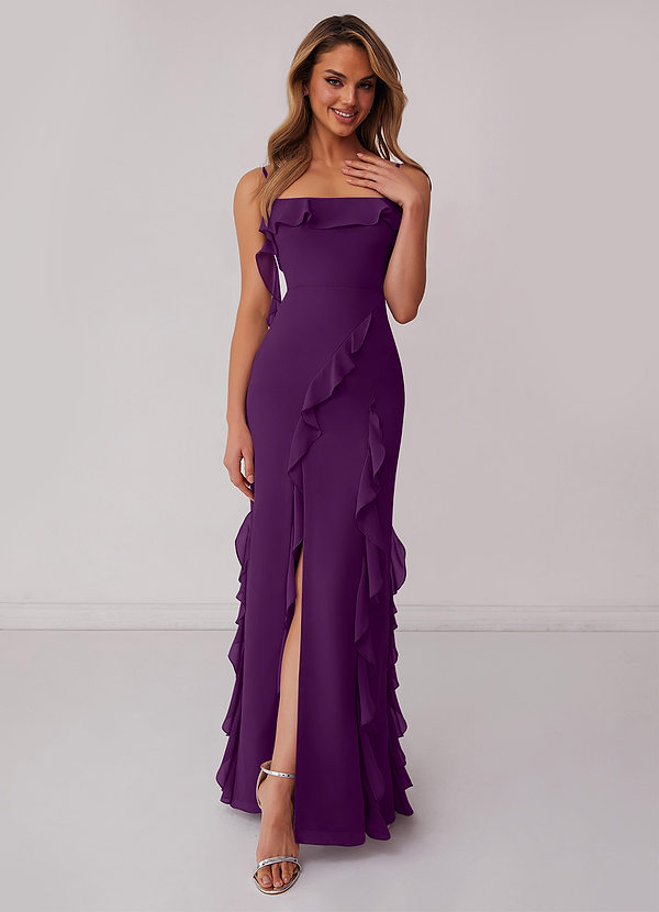 V-neck Chiffon Bridesmaid Dress with Ruffles Grape