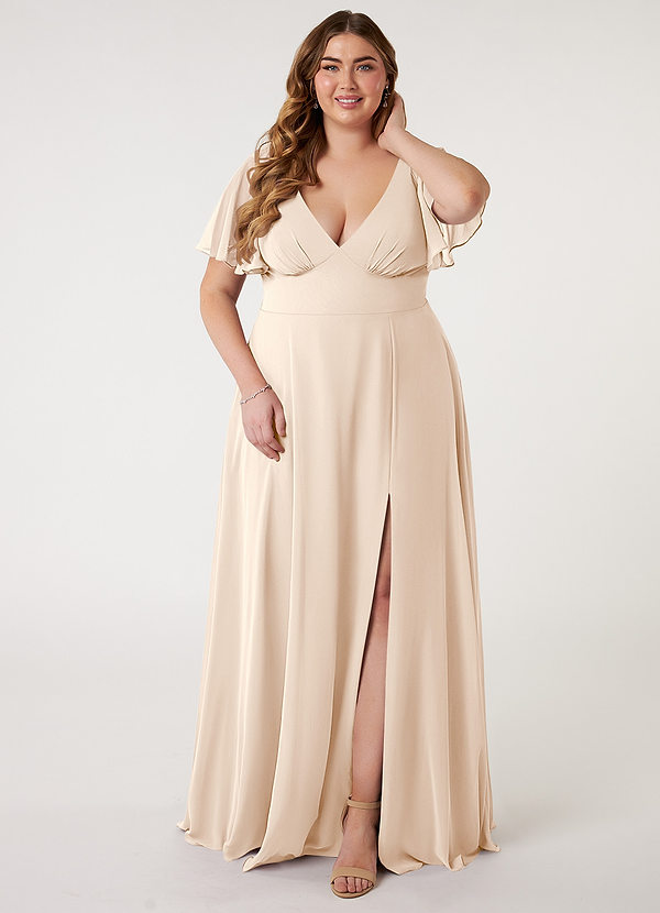 Azazie Kimber Bridesmaid Dresses White Alabaster A-Line Flounce Sleeve Chiffon Dress image1