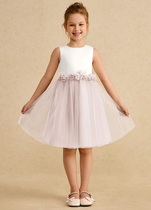 Azazie Louisa Flower Girl Dresses Ivory Rose Petal A-Line Sleeveless Tulle Dress image1