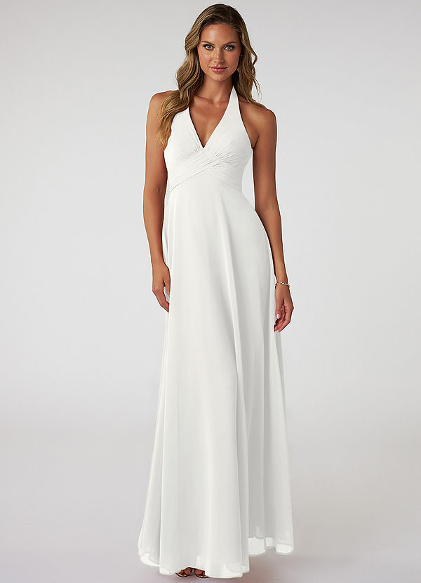 Azazie Tessie Bridesmaid Dresses White A-Line V-Neck Pleated Chiffon Dress image1