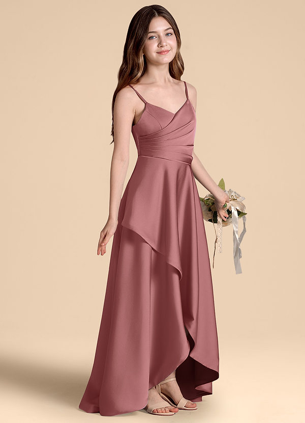 Azazie Prisha Junior Jurk van Stretch Satijn met A-Lijn Geplooid Amethist image1