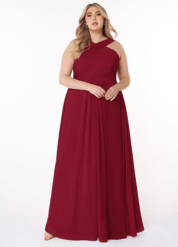 Azazie Kaleigh Bridesmaid Dresses Burgundy A-Line Pleated Chiffon Dress image1