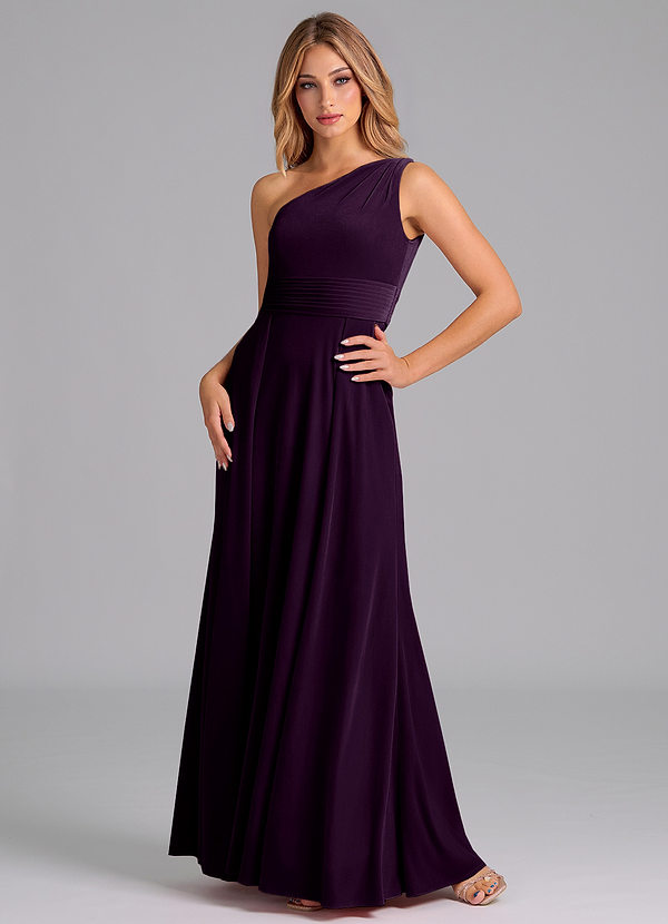 Azazie Dallas Robes Demoiselle d'honneur Robe Trapèze en velours Ue épaule Grain De Raisin image1