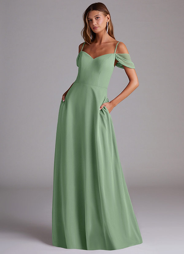 Azazie Marley Bridesmaid Dresses Matcha A-Line Off the Shoulder Chiffon Convertible Dress image1