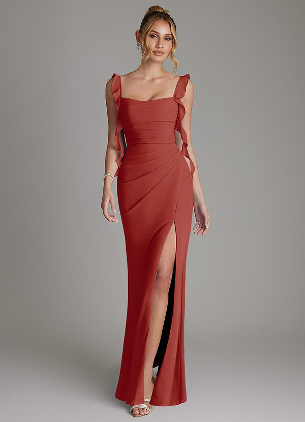 Azazie Jessamine Bridesmaid Dresses Terracotta Mermaid Corset Chiffon Dress image1