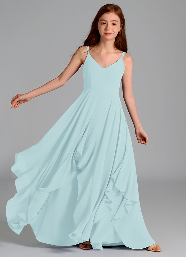 Azazie Karan Junior Abito A-Line in Chiffon Sea Glass image1
