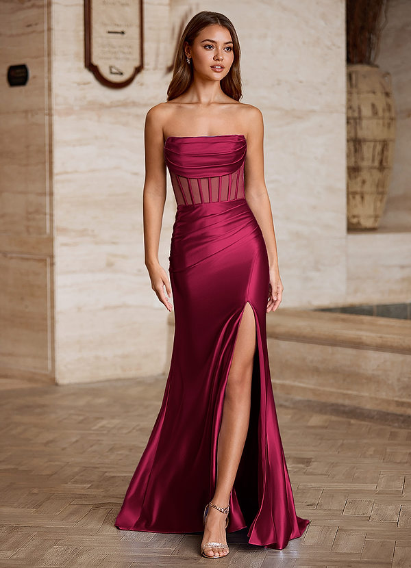 Luxen Burgundy Cowl Neck Prom Dress image1