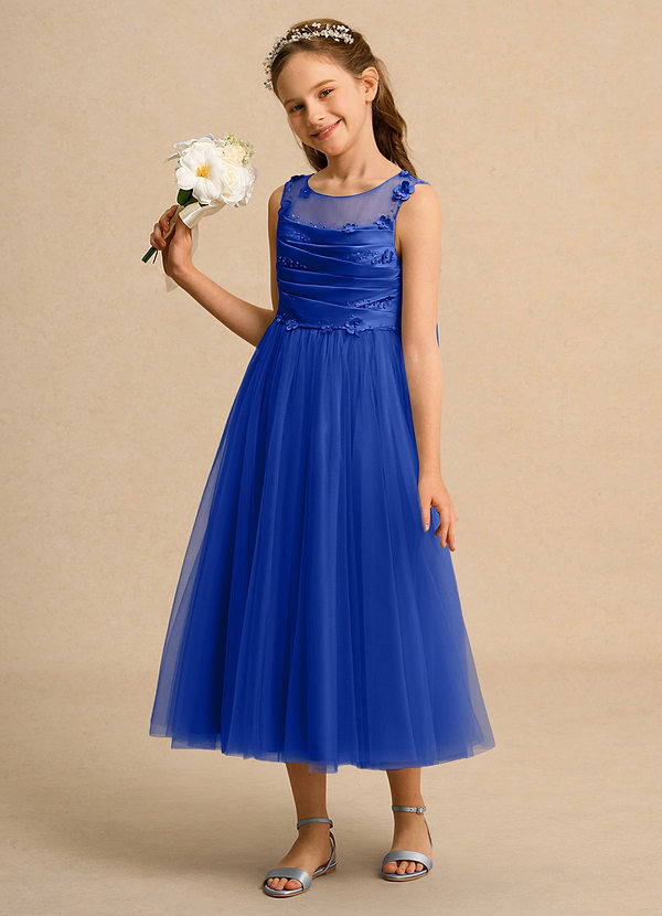 Azazie Snowball Girl Flower Girl Dresses Royal Blue Ball-Gown Pleated Tulle Dress image1