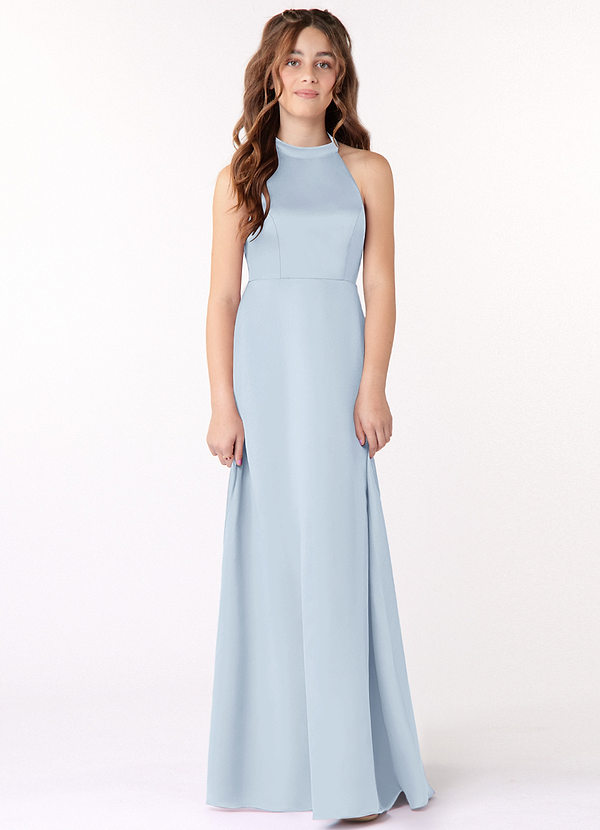 Azazie Laurel A-Line Matte Satin Floor-Length Junior Bridesmaid Dress image1