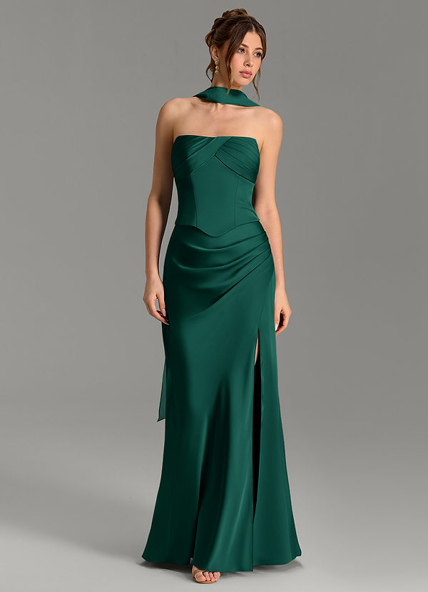 Nicki Bridesmaid Dresses Emerald Sheath Corset Stretch Satin Dress image1