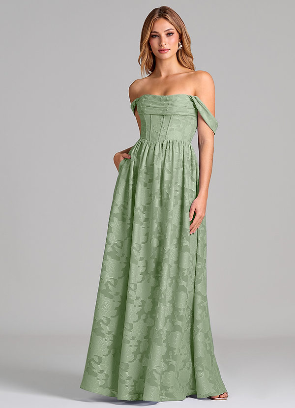 Azazie Hattie Brudtärneklänningar Klä av A-Linje i Blommig Utbrändhet Korsett Dusty Sage image1