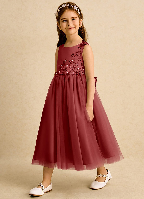 Azazie Malva Vestidos de Niña de Flores Vestido de Óxido de Tul de Princesa con Lazo image1