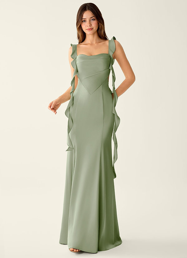Alessia Belle Light Green Satin Lace Up Back Prom Dress image1