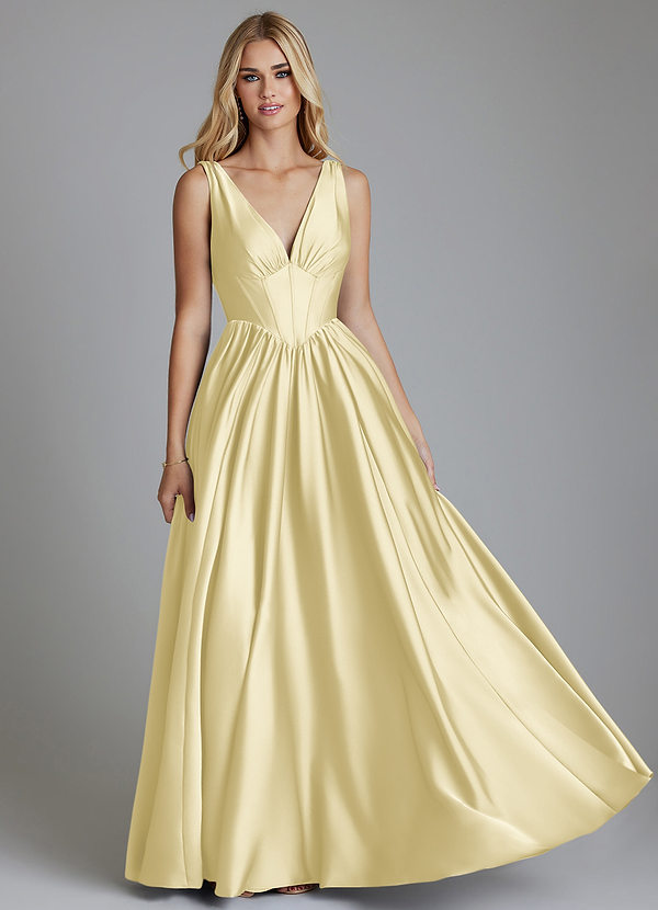 Azazie Delmie Brudtärneklänningar Klä av A-Linje i Stretch Satin Korsett Citronsorbet image1