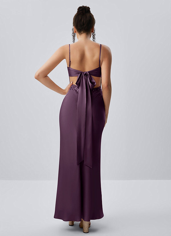 Paloma Morado Oscuro Vestido largo de satén con lazo en la espalda y detalles de cuentas image1