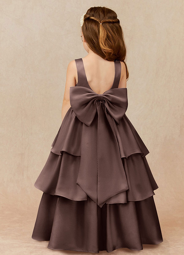 Azazie Margie Flower Girl Dresses Ganache A-Line Bow Stretch Satin Dress image1