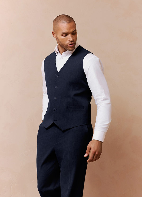 front Savile Navy Blue Wool Blend Suit Vest