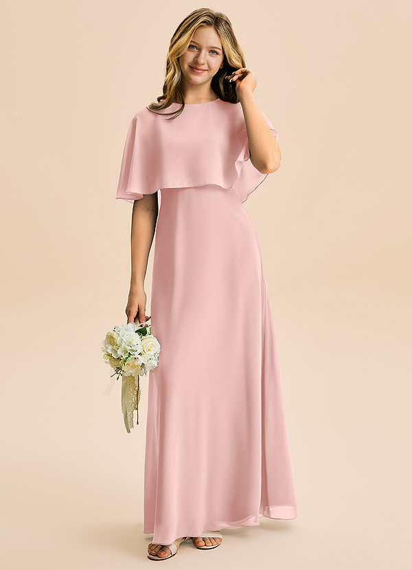 Azazie Maris Junior Robe Trapèze en Mousseline de soie Rose Poudré image1