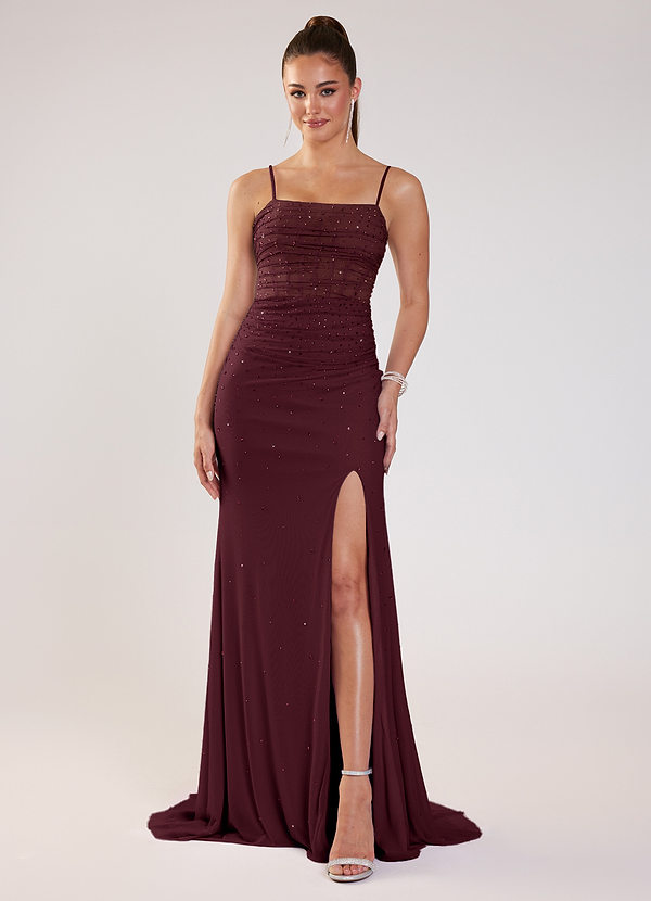 Vittorina Burgunderrot Strassbesetztes Korsett, glitzerndes Meerjungfrauen-Abendkleid image1