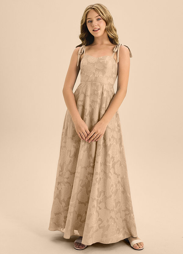 Azazie Rosey Junior Abito A-Line in Burnout Floreale Scollo a Cuore Champagne image1