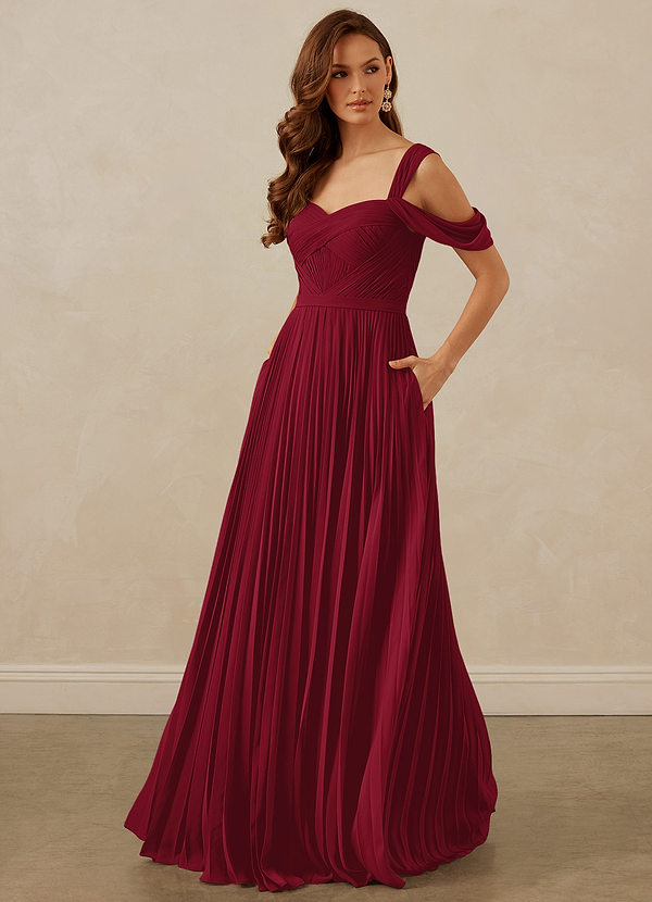 Christian Siriano Bridal for Azazie 1013 Bridesmaid Dresses Pleated Off Shoulder Chiffon A-Line Dress image1