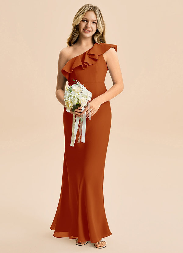 Azazie Alissa Junior Paprika Mermaid Ruched Chiffon Dress image1