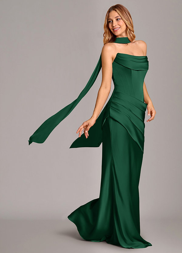 Azazie Pelagia Brudtärneklänningar Klä av Sjöjungfru i Stretch Satin Korsett Mörkgrön Konvertibel image1