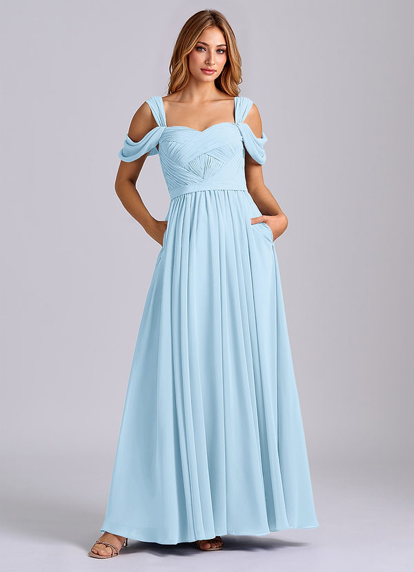 Azazie Koa Brudtärneklänningar Klä av A-Linje i Chiffong Av axeln Himmelsblå image1