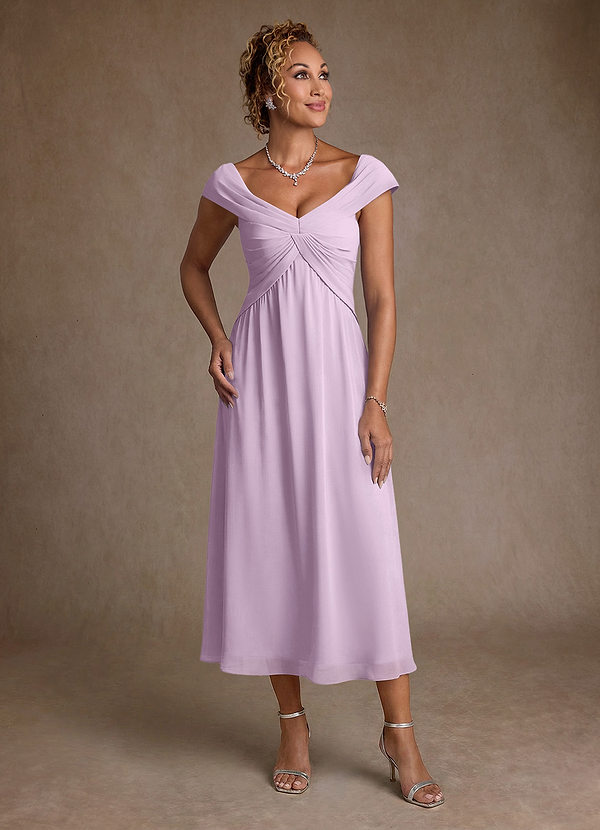 Azazie Mirta Mother of the Brides Dresses Frosted Lilac A-Line Pleated Floral Burnout Dress image1