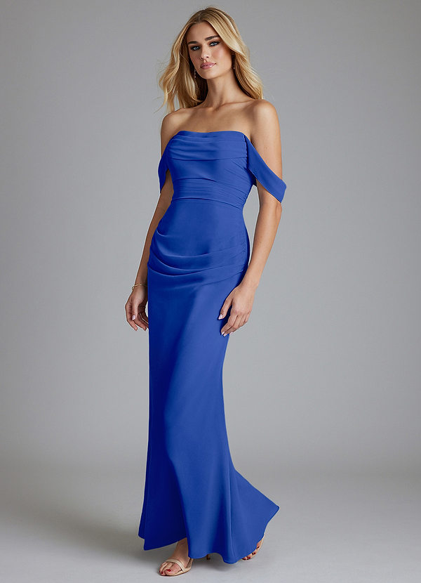 Azazie Luiza Bridesmaid Dresses Royal Blue Mermaid Off the Shoulder Chiffon Dress image1