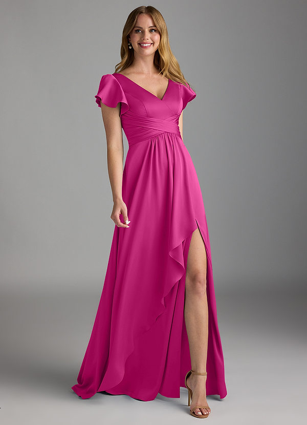 Azazie Omari Bruidsmeisjes Jurken Jurk van Stretch Satijn met A-Lijn Fuchsia image1
