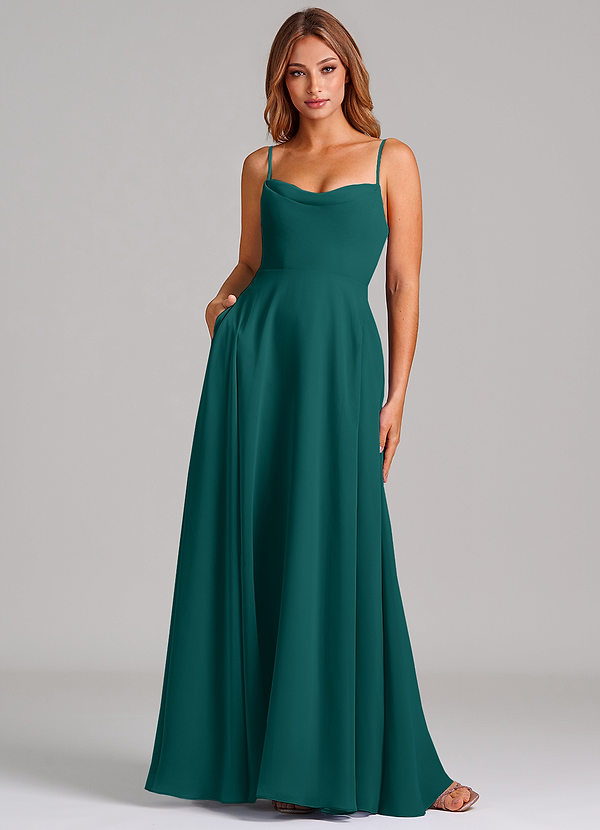 Azazie Elle Bridesmaid Dresses Peacock A-Line Pleated Chiffon Dress image1