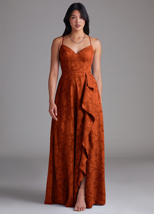 Azazie Naeem Robes de demoiselle d'honneur Robe Trapèze en Blumen-Burnout Décolleté en cœur Paprika image1
