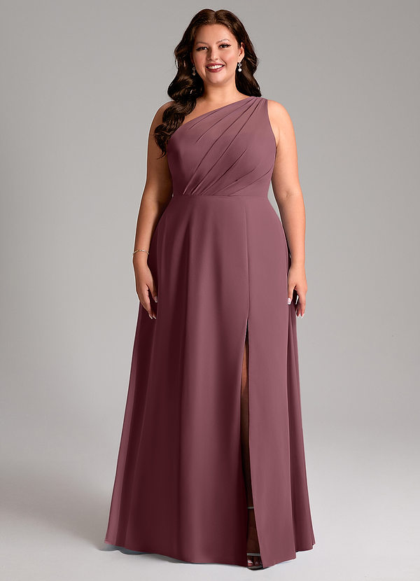 Azazie Phaedra Bruidsmeisjes Jurken Jurk van Chiffon met A-Lijn One-Shoulder Sangria image1