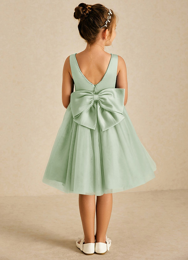 Azazie Sarina Bloemenmeisjes Jurken A-Lijn Jurk van Tule Boog Stoffige Salie image1