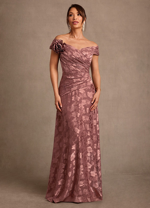 Azazie Bernadette Vestidos de Madre de la Novia Vestido de Rosa Del Desierto de Devorado Floral de Corte en A con Vestidos sin tirantes image1