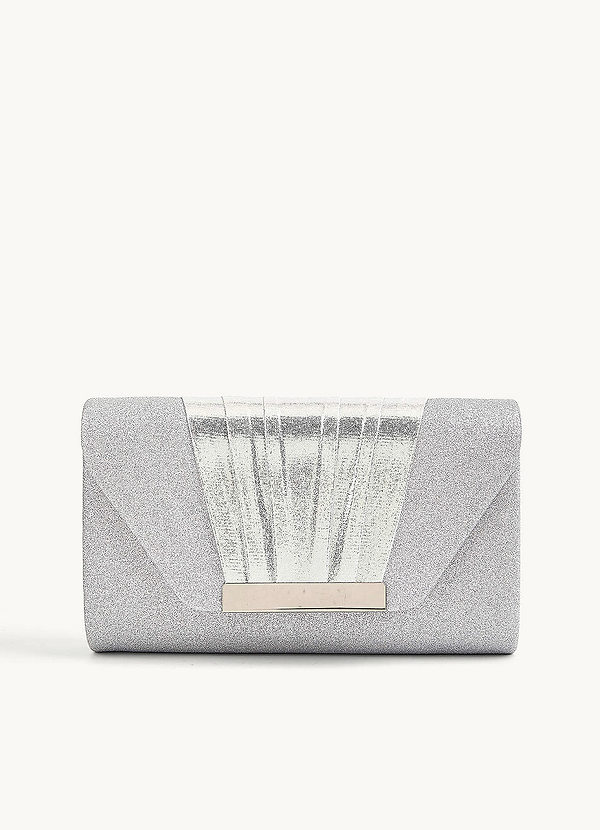 front Pleated Satin and Glitter Envelope Clutch