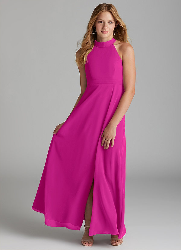 Azazie Clarice Junior Jurk van Chiffon met A-Lijn Zijsplit Fuchsia image1