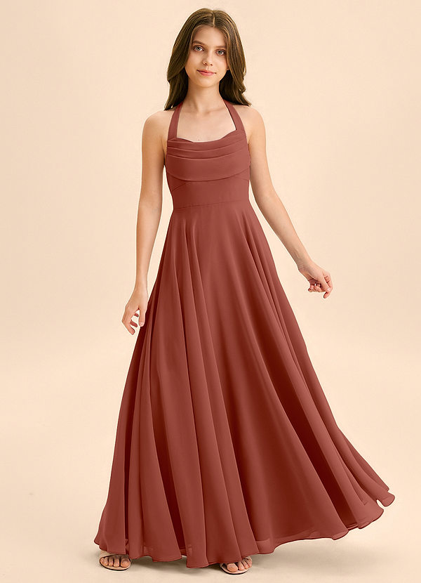 Azazie Kady Junior Robe Trapèze en Mousseline de soie Encolure en Forme de Cœur Auburn image1