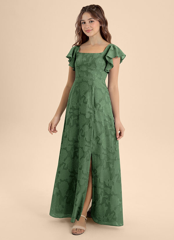 Azazie Bondi Junior A-Linie Schleifen Blumen-Burnout Kleid Eukalyptus image1