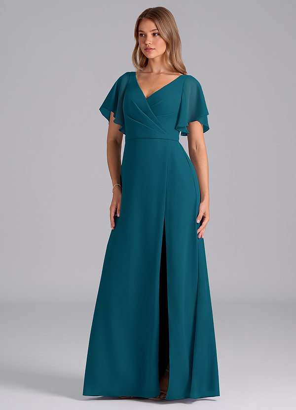 Azazie Ambrosia Bridesmaid Dresses Ink Blue A-Line Pleated Chiffon Dress image1